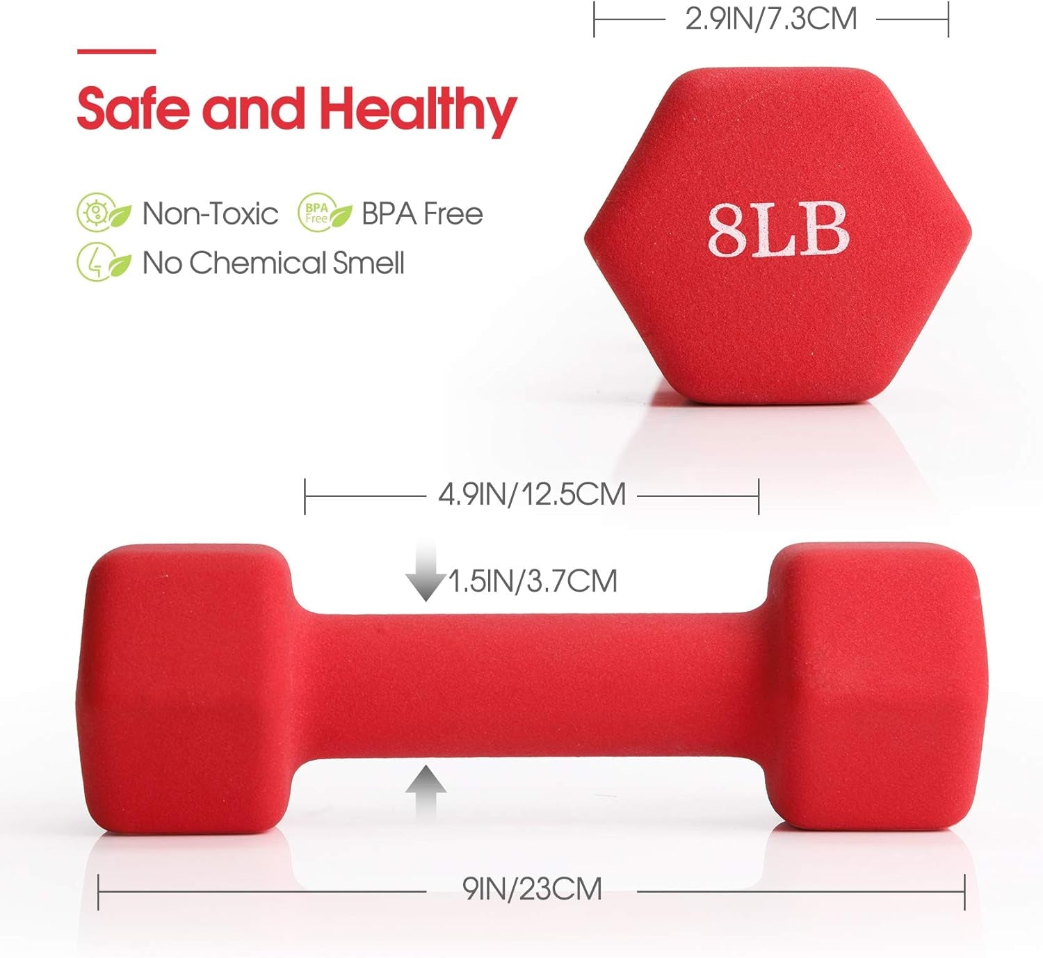 Dumbbell Set, 8Lb Pair Neoprene Coated Iron Dumbbells Hand Weights Set Barbell Exercise Fitness Hex Dumb Bell Free Weight Dumbbell for Women Men Home Gym Workout Strength Bodybuilding Training